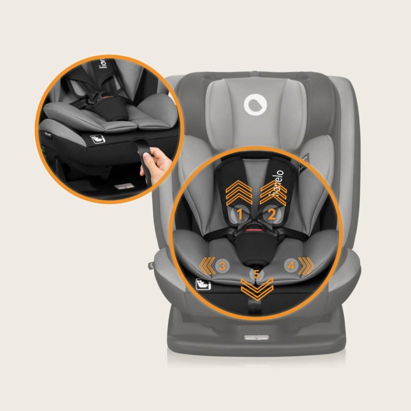 Autosedačka I-SIZE 40-150cm připevnění pásem - Barva: Šedá světlá