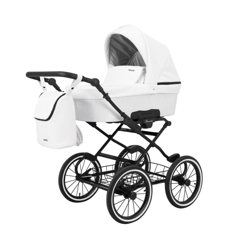 Kočárek ZEZO Retro klasik látka + eko-koženka - Barva: Černá, Kola: Retro kola 14" 4x4, Druh kol: Nafukovací