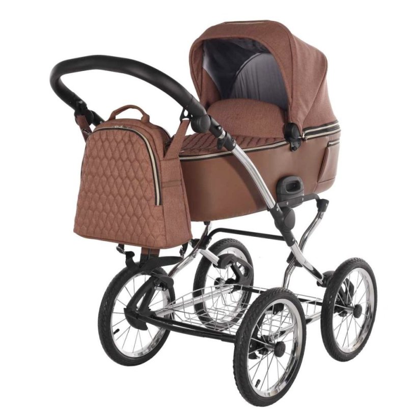 Kombinovaný kočárek Jasmine Clasic - Barva: Hnědá, Kola: Retro kola 14" 4x4, Druh kol: Nafukovací