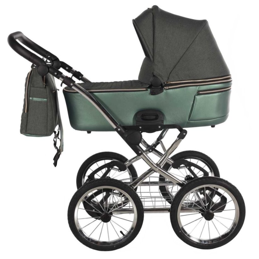 Kombinovaný kočárek Jasmine Clasic - Barva: Zelená, Kola: Retro kola 14" 4x4, Druh kol: Nafukovací