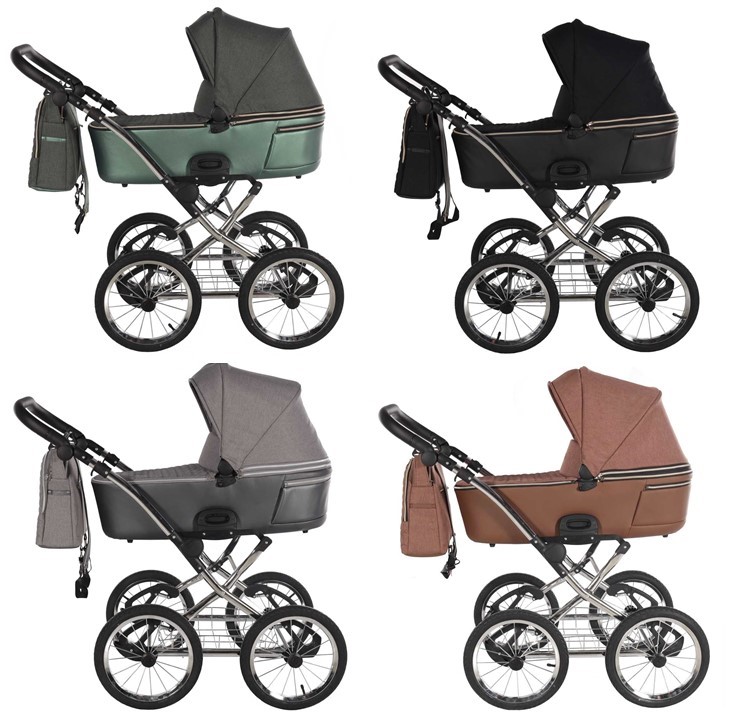 Kombinovaný kočárek Jasmine Clasic - Barva: Hnědá, Kola: Retro kola 14" 4x4, Druh kol: Nafukovací