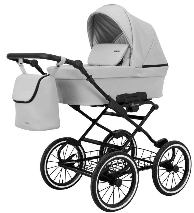 Kočárek ZEZO Retro klasik látka + eko-koženka - Barva: Černá, Kola: Retro kola 14" 4x4, Druh kol: Nafukovací