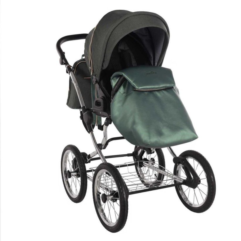 Kombinovaný kočárek Jasmine Clasic - Barva: Zelená, Kola: Retro kola 14" 4x4, Druh kol: Nafukovací
