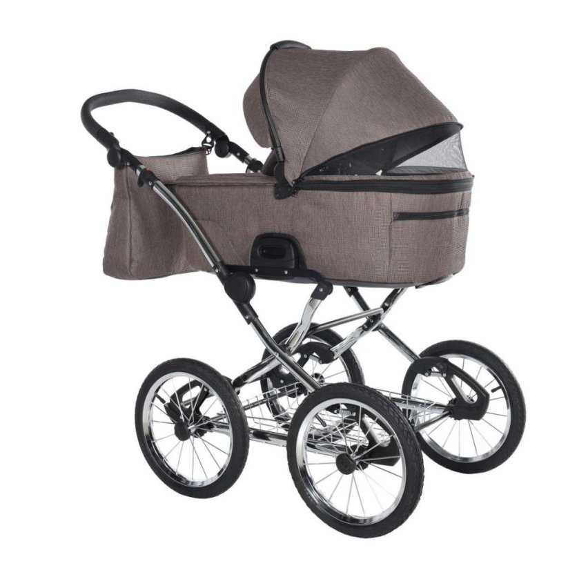 Kočárek s nafukovacími koly Jasmine Bennetta Classic 02 - Barva: Hnědá, Kola: Retro kola 14" 4x4, Druh kol: Nafukovací