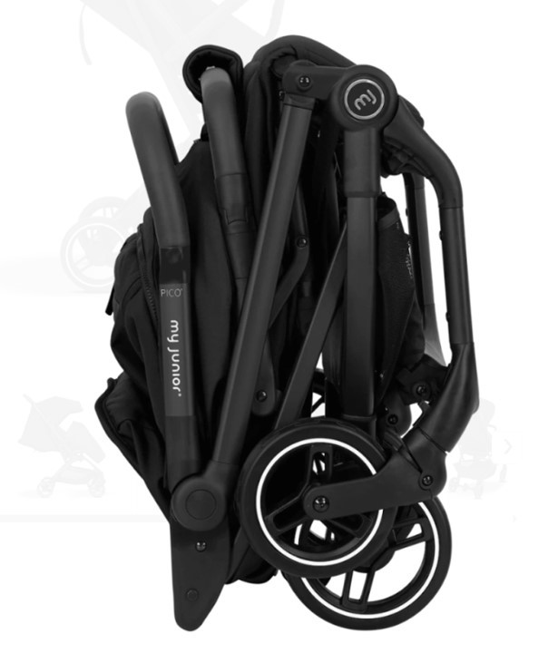 Kočárek My Junior PICO3 2026 skladný - Barva: Černá, Kola: Přední otočná kola (aretace), Druh kol: Gelová, Skladnost: Do letadla, ECO Friendly: ECO produkt