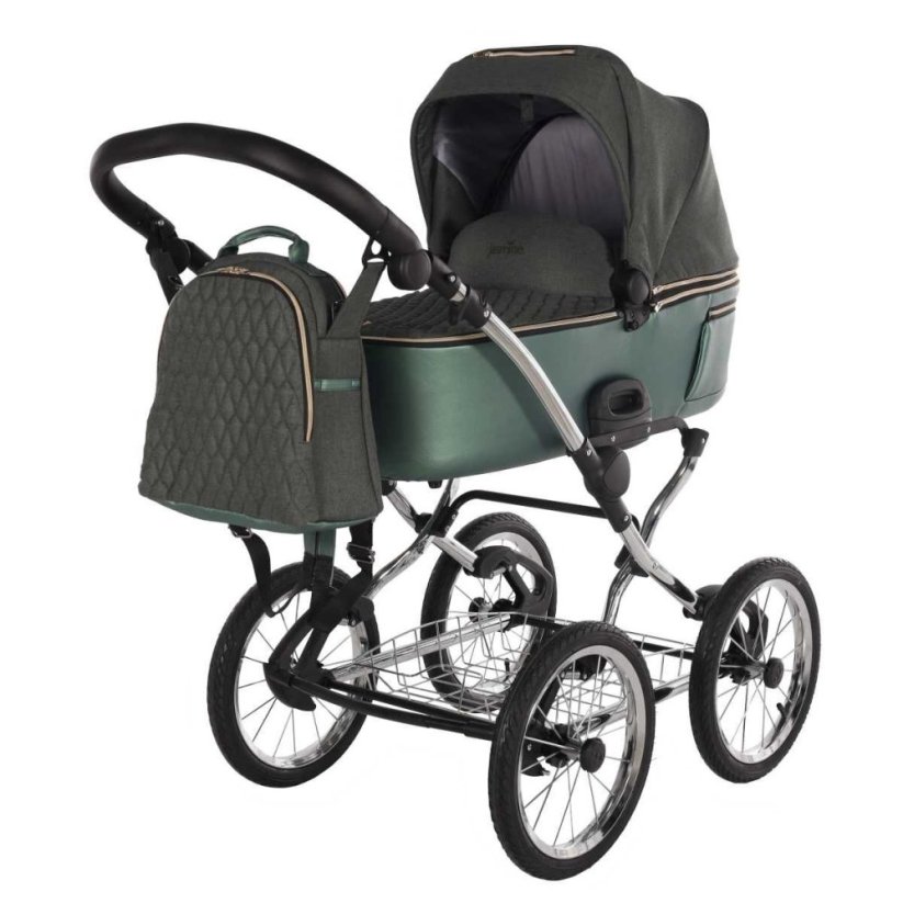Kombinovaný kočárek Jasmine Clasic - Barva: Hnědá, Kola: Retro kola 14" 4x4, Druh kol: Nafukovací