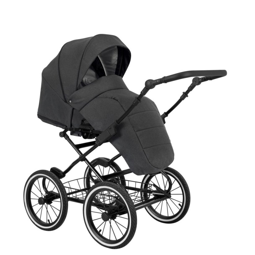 Kočárek ZEZO Retro klasik látka + eko-koženka - Barva: Černá, Kola: Retro kola 14" 4x4, Druh kol: Nafukovací