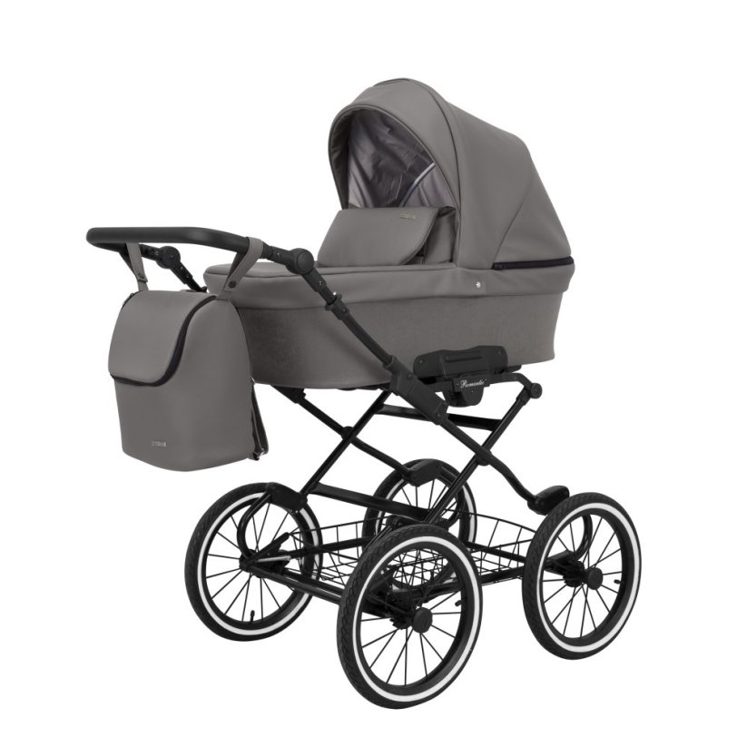 Kočárek ZEZO Retro klasik látka + eko-koženka - Barva: Černá, Kola: Retro kola 14" 4x4, Druh kol: Nafukovací