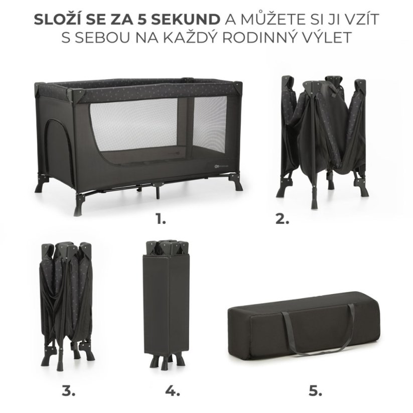 Cestovní postýlka šeda KLASIK s průlezem