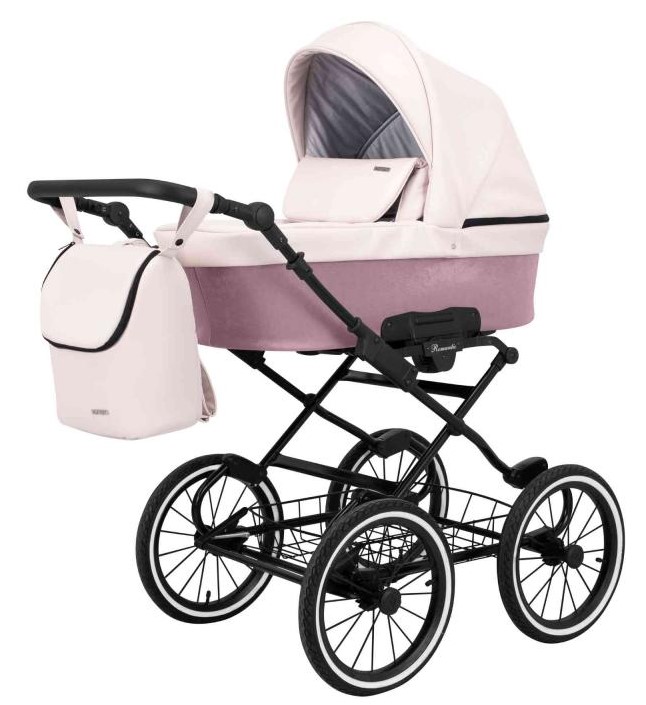 Kočárek ZEZO Retro klasik látka + eko-koženka - Barva: Černá, Kola: Retro kola 14" 4x4, Druh kol: Nafukovací
